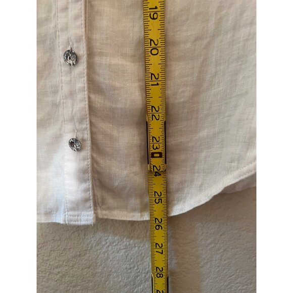 INC. International Concept 8 White Linen Rayon Blouse Pockets Roll Tab Sleeves - Picture 11 of 16
